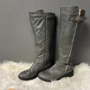 DreamPairs Gray Suede Leather Boots Size 8.5M Tall Knee High Side Zip Heel